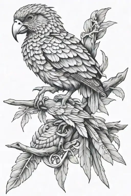 a toh bird and a quetzal bird combined all in one single bird with the key elements of both,  just one bird tattoo design idea