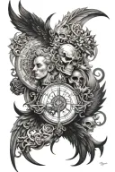 Back piece feauting good vs evil tattoo design idea