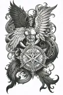 Back piece feauting good vs evil tattoo design idea