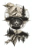 compass cartography map mountains reflected tattoo design idea