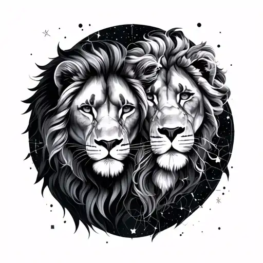 Leo together Virgo constellation tattoo design idea