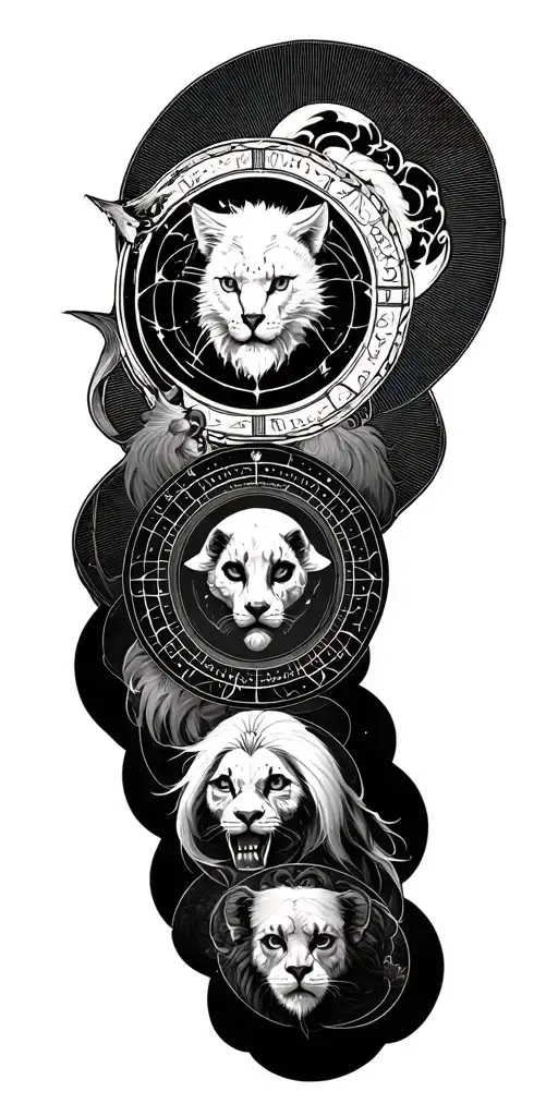 the seven deadly sins differentiated between those with animals and each one combined with alchemical circles tattoo design idea
