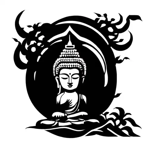 buddha temple with tree tattoo design idea