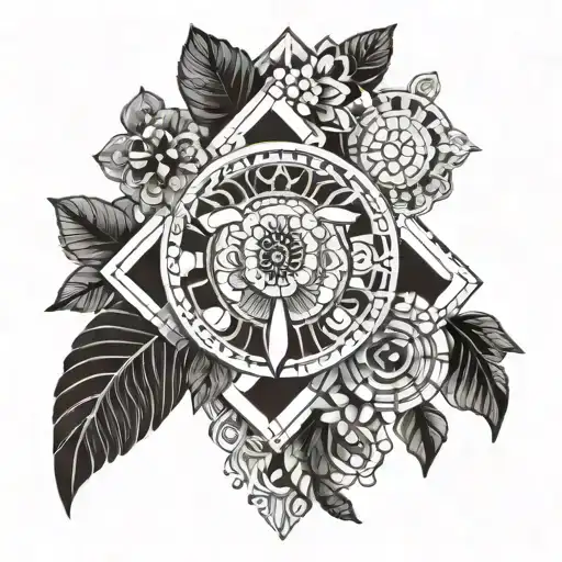 Create a tattoo design that combines elements of patchwork and Greek art, with a focus on intricate patterns and geometric shapes tattoo design idea