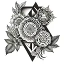 Create a tattoo design that combines elements of patchwork and Greek art, with a focus on intricate patterns and geometric shapes tattoo design idea
