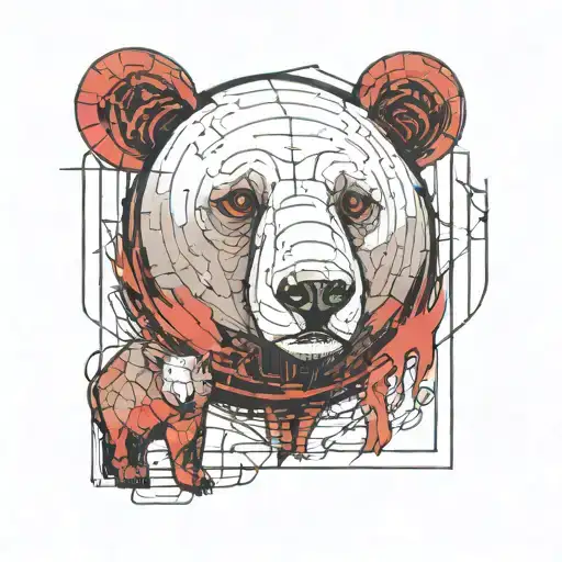radiohead amnesiac album cover bear red and vibrant smooth colors, sketch like black lines tattoo design idea