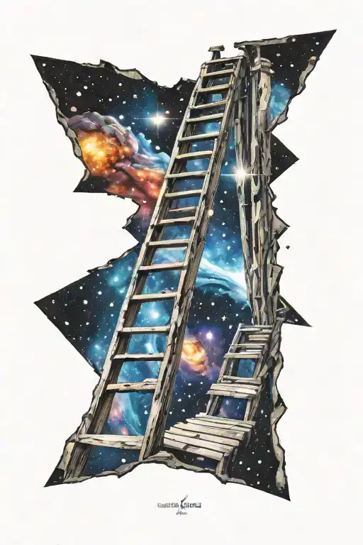 ladder to a portal to  stars with galaxy colors tattoo design idea