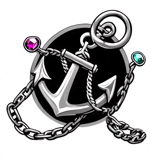 anchor with chain and 3 birthstones tattoo design idea