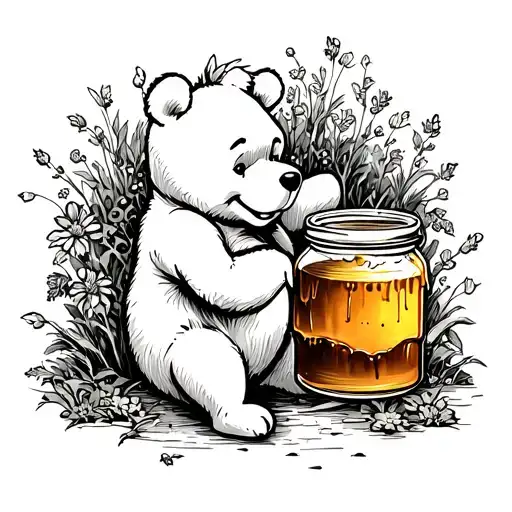 pooh bear with honey jar tattoo design idea
