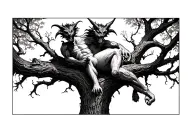 demon resting on tree playing with Nintendo ds  tattoo design idea