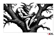 demon resting on tree playing with Nintendo ds  tattoo design idea