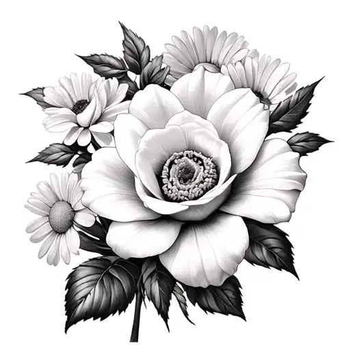 rose flower daffodil daisy marigold flower surrounded tattoo design idea