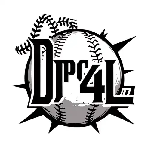 text based with the letters DPC4L over a baseball home plate tattoo design idea