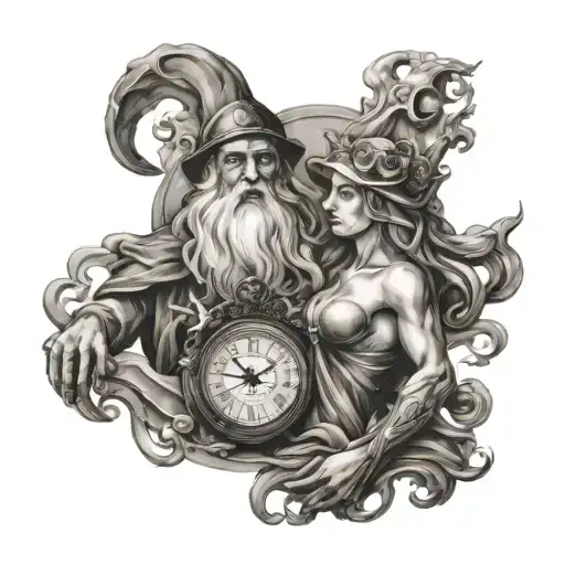Father Time and Mother tattoo design idea