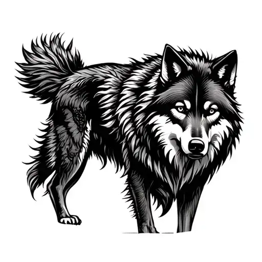 alpha wolf standing tattoo design idea