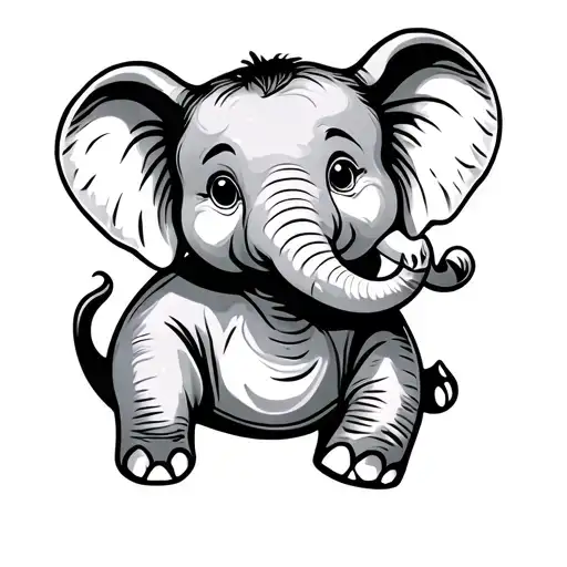 baby elephant playing tattoo design idea