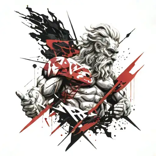 Zeus with lighting bolt striking tattoo design idea