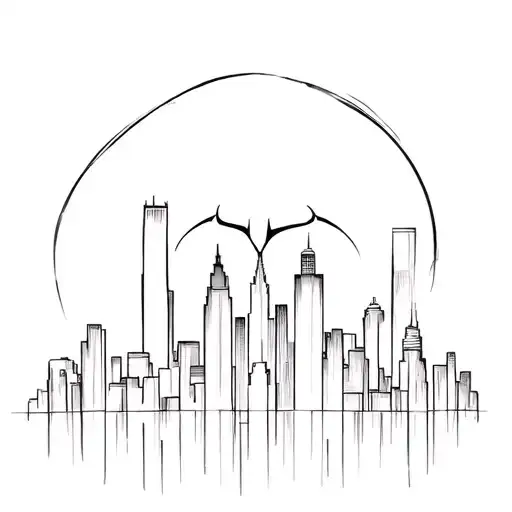 batman, bane and joker city skyline tattoo design idea