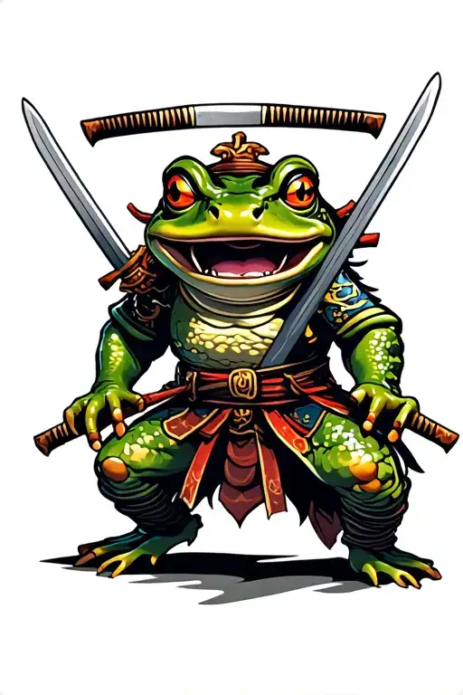 Samurai Frog Attacking with 2 swords crossing tattoo design idea