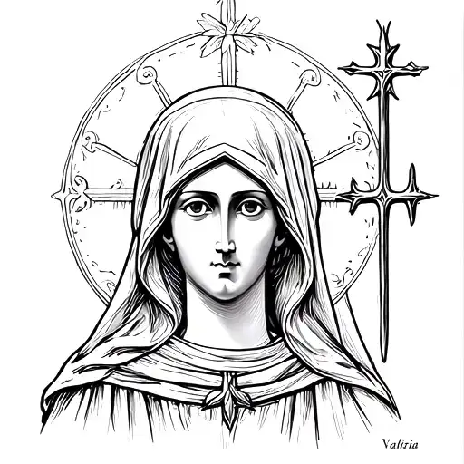 Sketch of the icon of St. Valeria Black White tattoo design idea