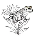 small frog looking at a cheetah print flower tattoo design idea