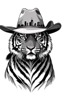 tiger wearing a cowboy hat with dallas skyline tattoo design idea