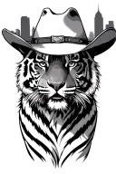 tiger wearing a cowboy hat with dallas skyline tattoo design idea