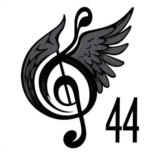 music note intertwined with angel numbers 444 tattoo design idea