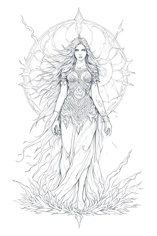 Freya Goddes And Lightining Storm And Vegvisir And Nature Tattoo tattoo design idea