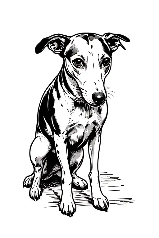whippet in hamlet costume standing tattoo design idea