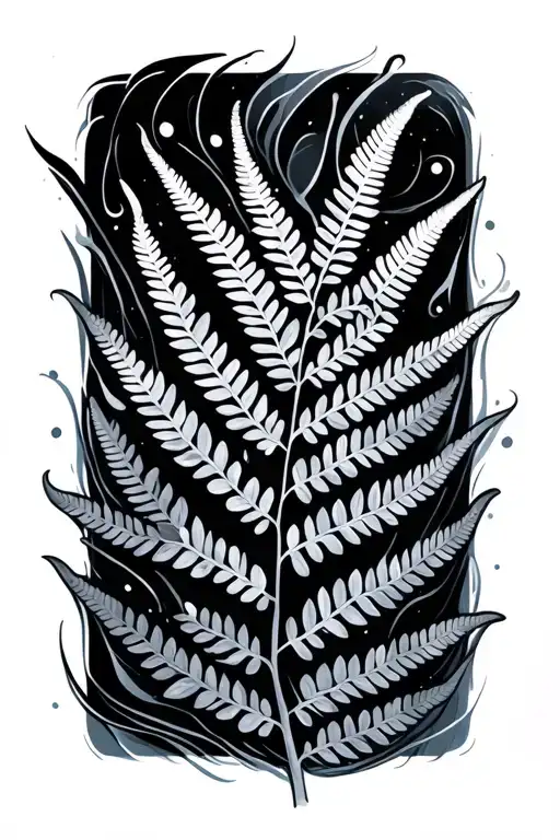 black and grey fern leaf tattoo design idea