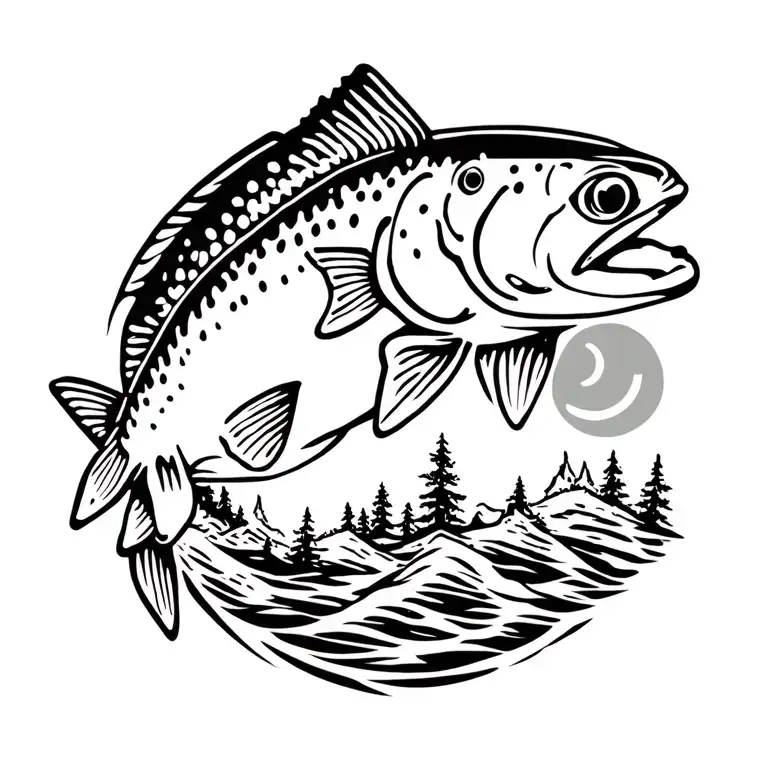 Fario Mountain Nature trout tattoo design idea