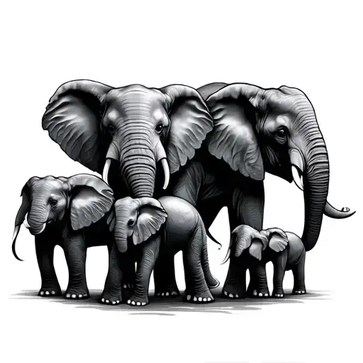 4 elephants family tattoo design idea