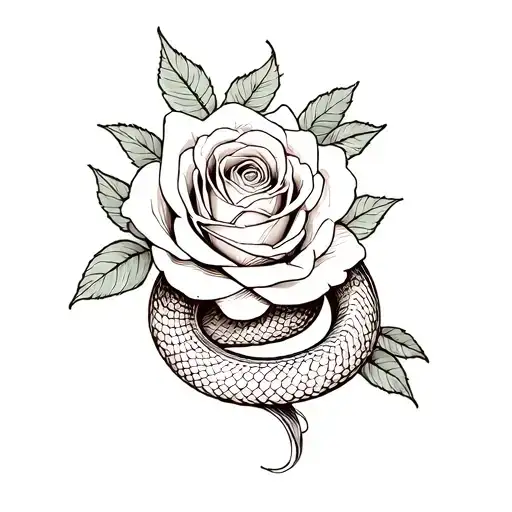 rose and snake tattoo design idea