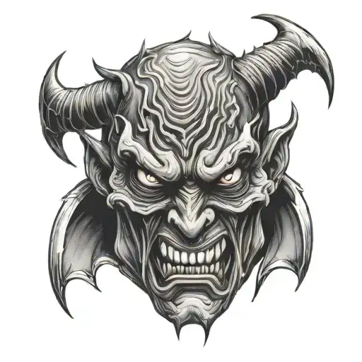devil head with eyes and mouth sewed shut  tattoo design idea