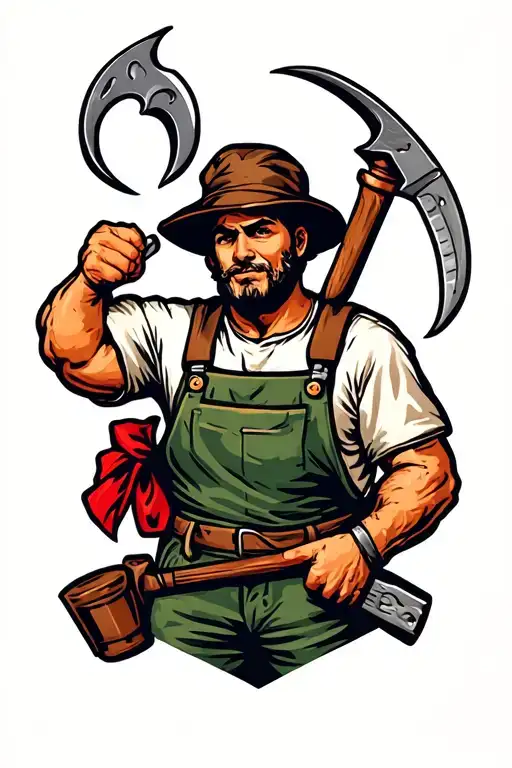 socialist worker with a sickle representing the strength tattoo design idea