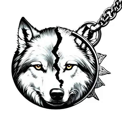 wolfs face split and pocket watch tattoo design idea