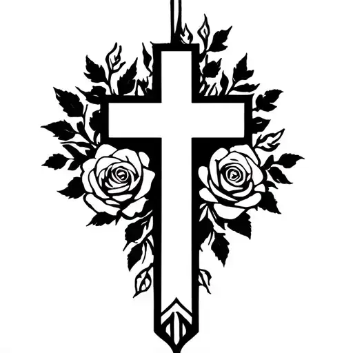 cross and roses surrounding tattoo design idea