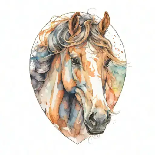 draft horse head looking forward facing female pretty tattoo design idea