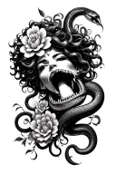 african American medusa with flowers and snake coming out of mouth tattoo design idea