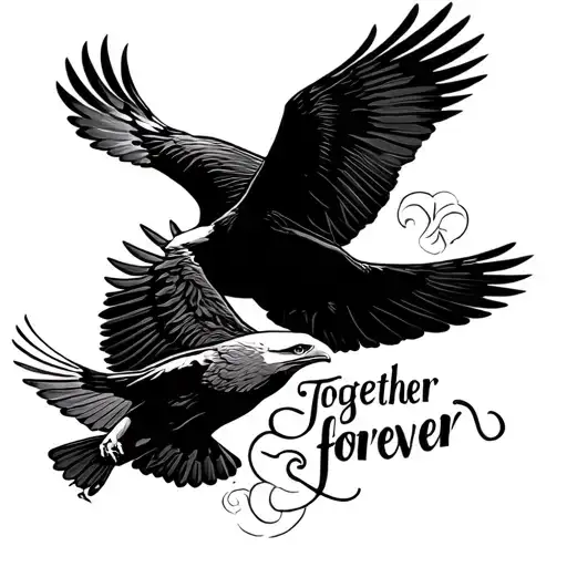 "Together forever " dove and eagle flying tattoo design idea
