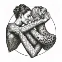 An abstract representation of friendship and gymnastics intertwined in a dotwork design tattoo design idea