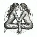 An abstract representation of friendship and gymnastics intertwined in a dotwork design tattoo design idea