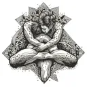 An abstract representation of friendship and gymnastics intertwined in a dotwork design tattoo design idea