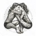 An abstract representation of friendship and gymnastics intertwined in a dotwork design tattoo design idea