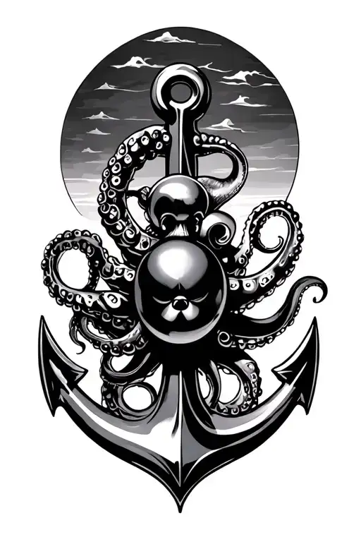 anchor with octopus holding the black pearl ship tattoo design idea