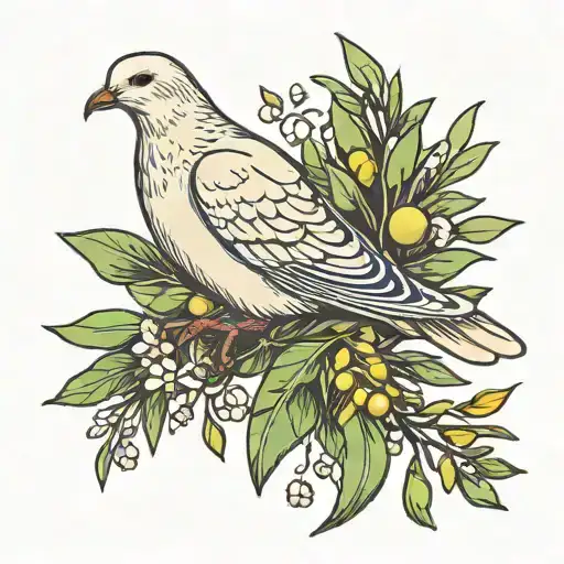 dove holding in its beak an olive branch, whose leaves are musical notes tattoo design idea