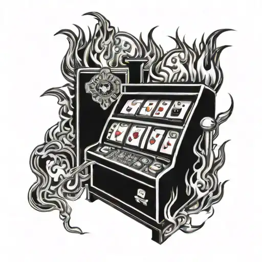 burning slot machine with three sixes tattoo design idea