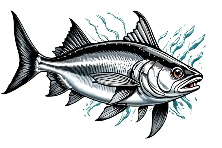 Barracuda fish swimming gracefully gliding tattoo design idea