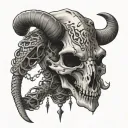 Lightning clouds in the background. A cow skull with a rattle snake wrapped around it. The snakes head above the skull h tattoo design idea